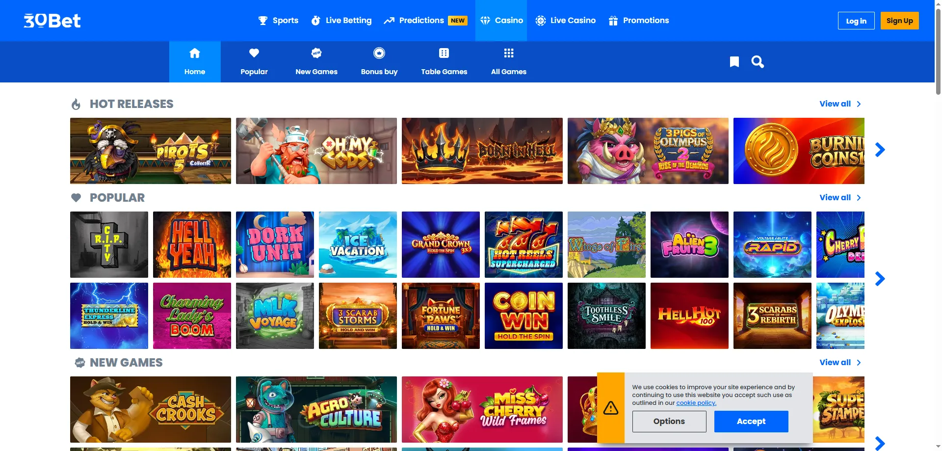 Catálogo de slots e jogos de cassino no 30bet Casino